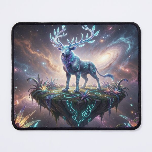 Item preview, Mystical cosmic stag on a floating island with vibrant colors and a galactic atmosphere designed and sold by FotoworldEdel.