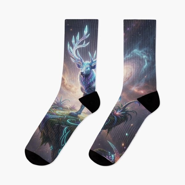 Item preview, Mystical cosmic stag on a floating island with vibrant colors and a galactic atmosphere designed and sold by FotoworldEdel.