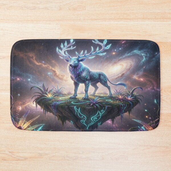 Item preview, Mystical cosmic stag on a floating island with vibrant colors and a galactic atmosphere designed and sold by FotoworldEdel.