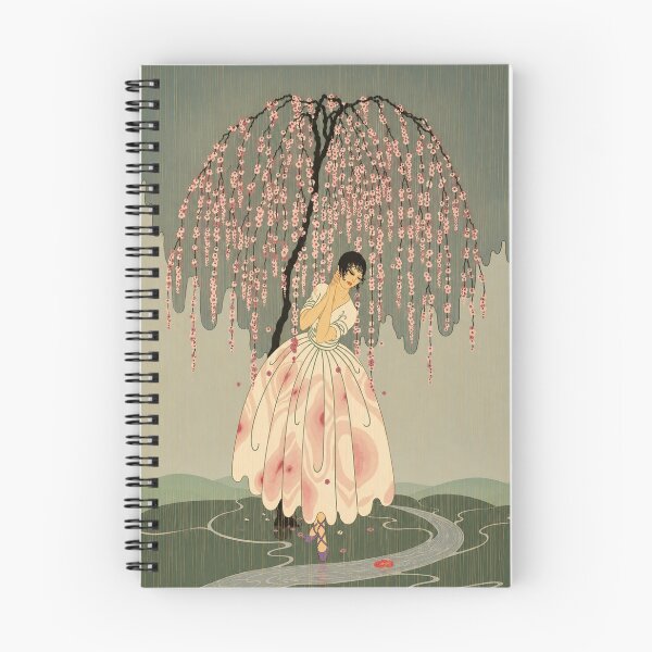 Aperçu de l'œuvre Parapluie fleuri d'Erté - Illustration Art Nouveau de fleurs de cerisier pour les amateurs de décoration cottagecore créée et vendue par RickE.