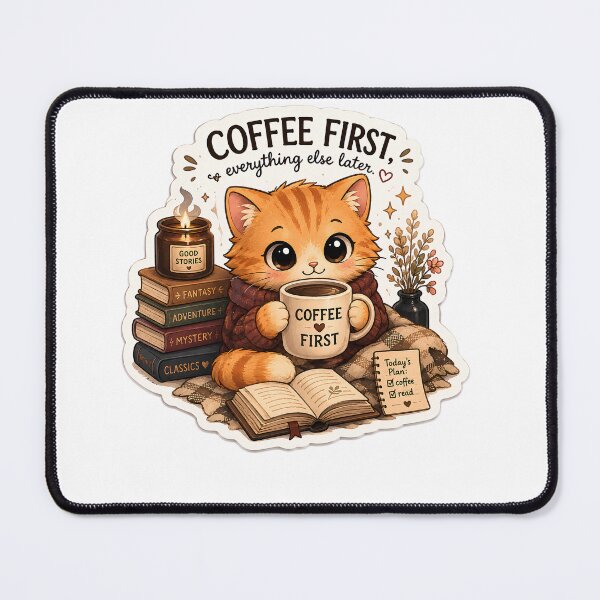Item preview, Coffee First Cute Orange Cat Reading Books Sticker designed and sold by Meritstore.