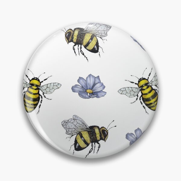 Item preview, Bees and Blue Flowers, Nature Art, Pattern designed and sold by JoyfulWhimsy.