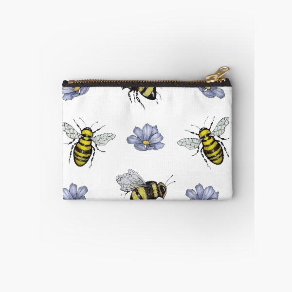 Item preview, Bees and Blue Flowers, Nature Art, Pattern designed and sold by JoyfulWhimsy.