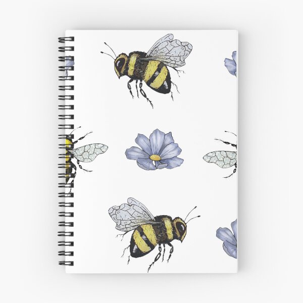 Item preview, Bees and Blue Flowers, Nature Art, Pattern designed and sold by JoyfulWhimsy.