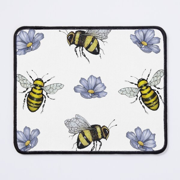 Item preview, Bees and Blue Flowers, Nature Art, Pattern designed and sold by JoyfulWhimsy.