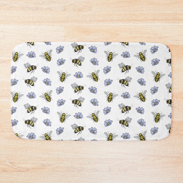 Item preview, Bees and Blue Flowers, Nature Art, Pattern designed and sold by JoyfulWhimsy.