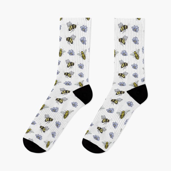 Item preview, Bees and Blue Flowers, Nature Art, Pattern designed and sold by JoyfulWhimsy.