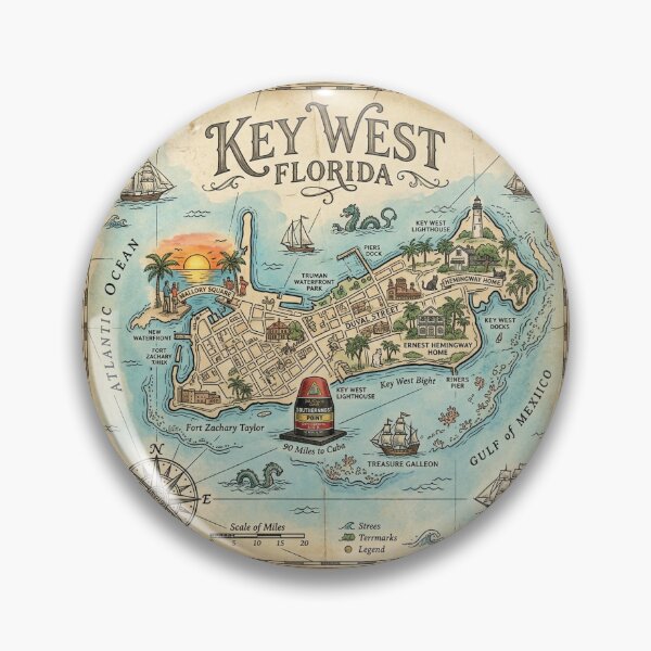 Item preview, Key West Map Vintage Nautical Treasure Art designed and sold by DuckOddity.