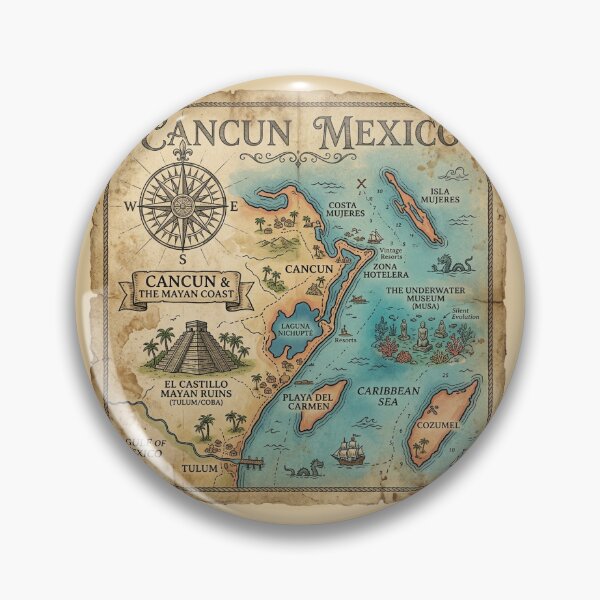 Item preview, Cancun Map Vintage Nautical Treasure Art designed and sold by DuckOddity.