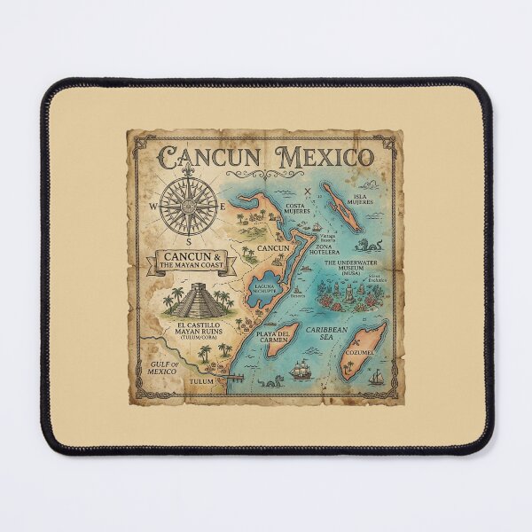 Item preview, Cancun Map Vintage Nautical Treasure Art designed and sold by DuckOddity.