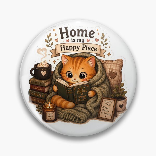 Item preview, Home Is My Happy Place | Cozy Reading Cat Sticker designed and sold by Meritstore.
