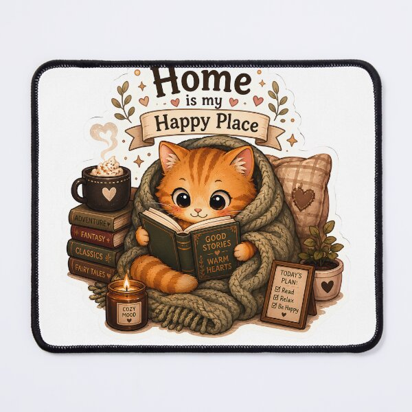 Item preview, Home Is My Happy Place | Cozy Reading Cat Sticker designed and sold by Meritstore.