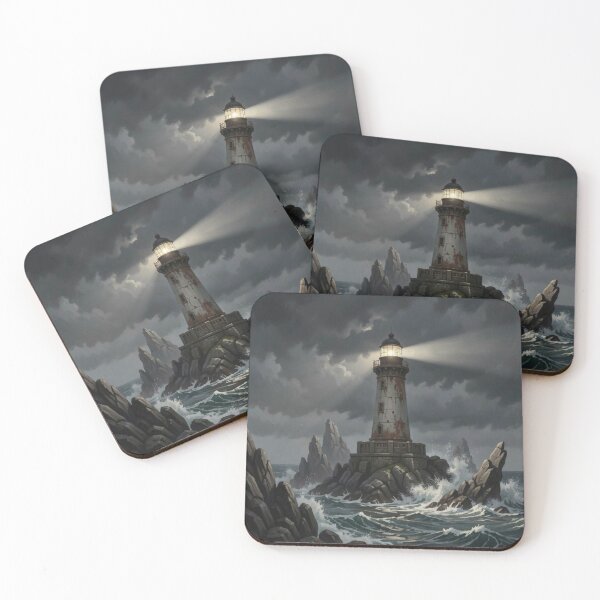 Item preview, Dramatic lighthouse in a storm with powerful waves and an intense beam of light against a dark sky designed and sold by FotoworldEdel.