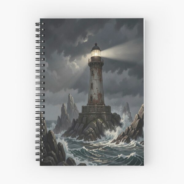 Item preview, Dramatic lighthouse in a storm with powerful waves and an intense beam of light against a dark sky designed and sold by FotoworldEdel.