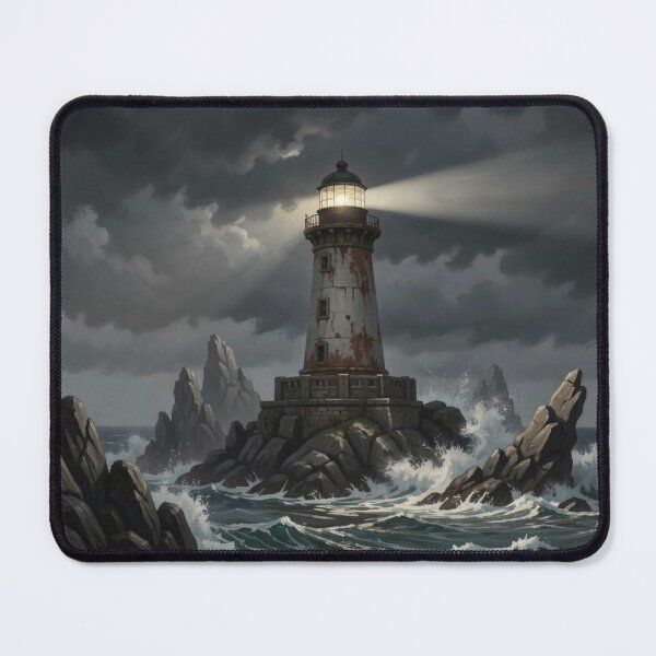 Item preview, Dramatic lighthouse in a storm with powerful waves and an intense beam of light against a dark sky designed and sold by FotoworldEdel.