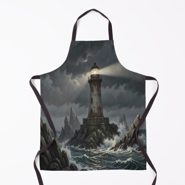 Item preview, Dramatic lighthouse in a storm with powerful waves and an intense beam of light against a dark sky designed and sold by FotoworldEdel.