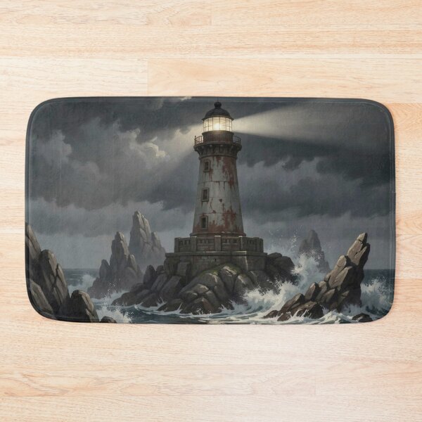 Item preview, Dramatic lighthouse in a storm with powerful waves and an intense beam of light against a dark sky designed and sold by FotoworldEdel.