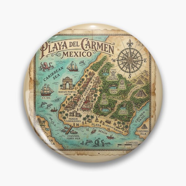 Item preview, Playa del Carmen Map Vintage Nautical Treasure Art designed and sold by DuckOddity.