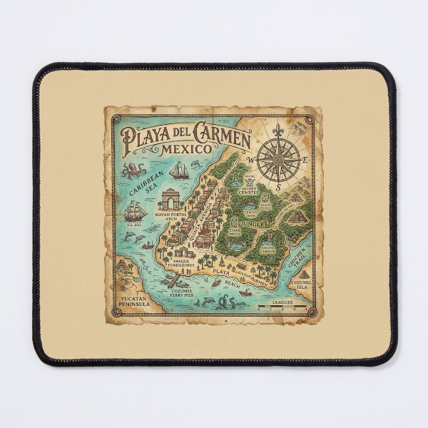 Item preview, Playa del Carmen Map Vintage Nautical Treasure Art designed and sold by DuckOddity.