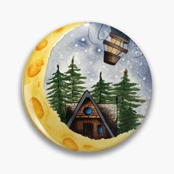 Item preview, Whimsical Moon Cabin Art – Hot Air Balloon & Winter Night Sky designed and sold by pandoralyfe.