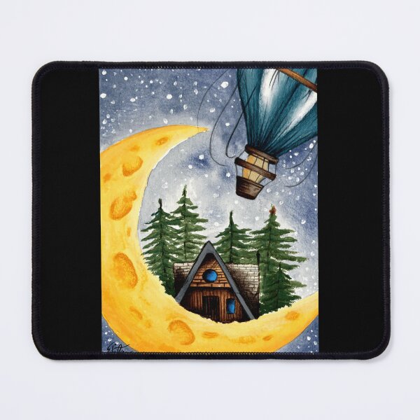 Item preview, Whimsical Moon Cabin Art – Hot Air Balloon & Winter Night Sky designed and sold by pandoralyfe.