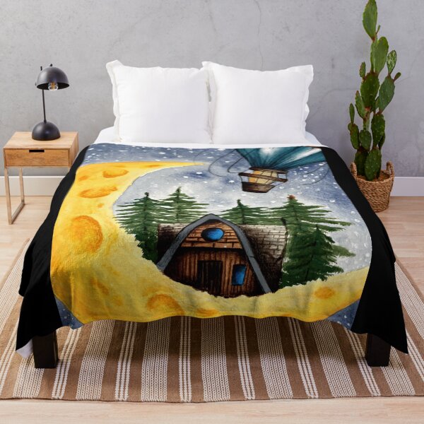 Item preview, Whimsical Moon Cabin Art – Hot Air Balloon & Winter Night Sky designed and sold by pandoralyfe.