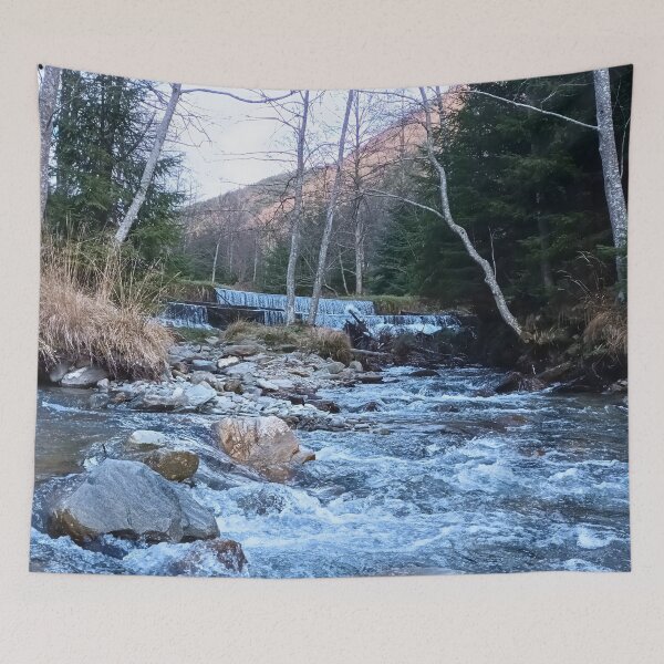 Item preview, Wild Mountain River Through Rocks – Forest Stream Scenic Nature Art from Romania designed and sold by MSMPrintDesign.