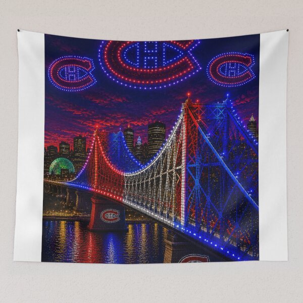 Item preview, Canadiens Bridge & Drone Lights – Montreal Night Mosaic designed and sold by JcAbstractArt.