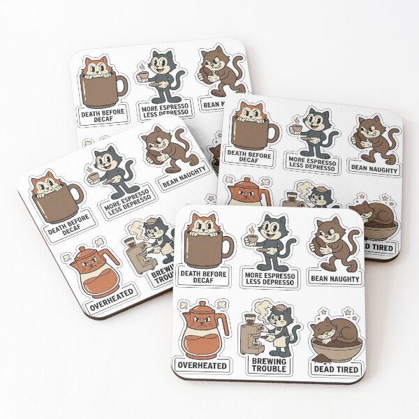 Item preview, Vintage Cat Coffee Sticker Pack - Retro Cafe & Caffeine Puns designed and sold by SimpleP.