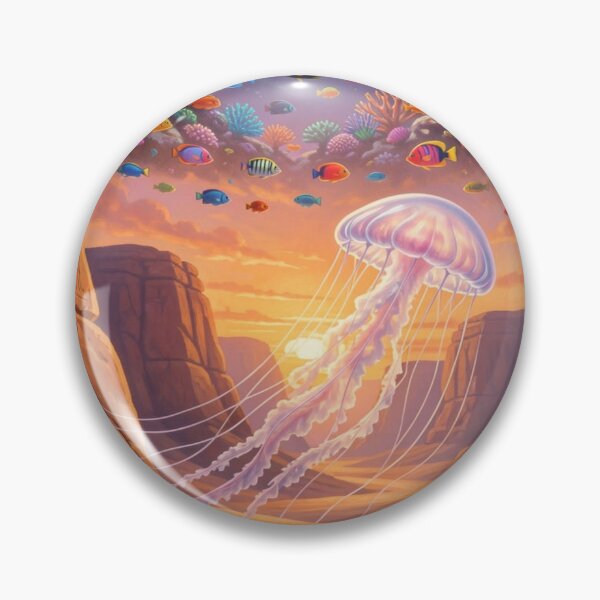 Item preview, Surreal desert landscape with a floating jellyfish and a mystical transition between sand and ocean world. designed and sold by FotoworldEdel.