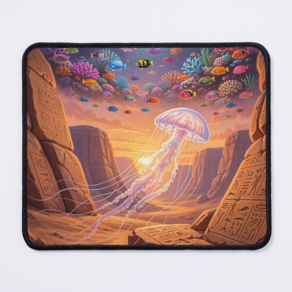 Item preview, Surreal desert landscape with a floating jellyfish and a mystical transition between sand and ocean world. designed and sold by FotoworldEdel.