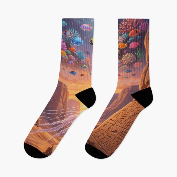 Item preview, Surreal desert landscape with a floating jellyfish and a mystical transition between sand and ocean world. designed and sold by FotoworldEdel.