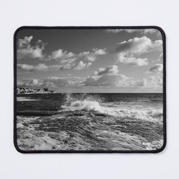 Item preview, Dramatic Black And White Coastal Landscape With Waves Crashing On Rocky Shore Under Cloudy Sky designed and sold by Nmallia.