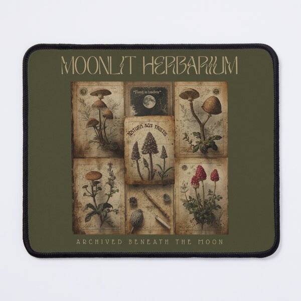 Item preview, Moonlit Herbarium Vintage Botanical Mushroom Dark Academia Art designed and sold by KaBaRen.