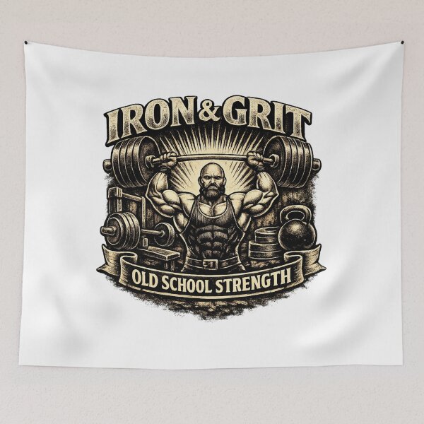 Item preview, Vintage Strongman Iron & Grit Gym Motivation designed and sold by PixelStyle Studio.