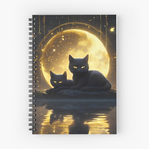 Item preview, Two Black Cats Golden Cosmic Moon Celestial Fantasy Art designed and sold by UmSkelig834.