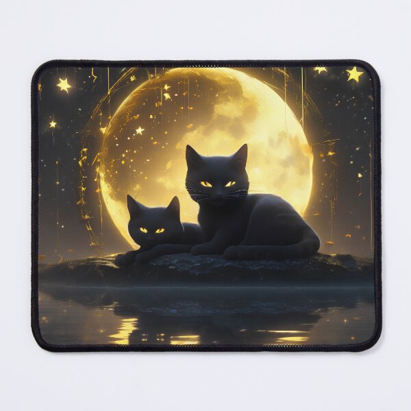 Item preview, Two Black Cats Golden Cosmic Moon Celestial Fantasy Art designed and sold by UmSkelig834.