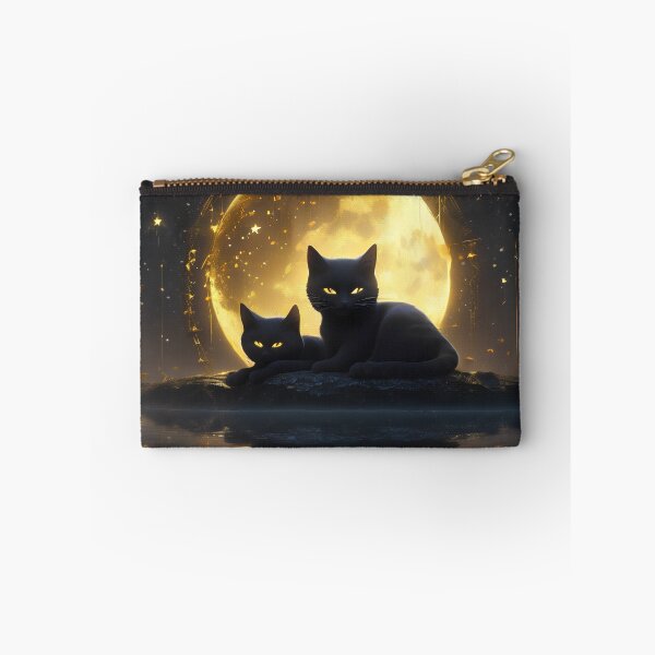 Item preview, Two Black Cats Golden Cosmic Moon Celestial Fantasy Art designed and sold by UmSkelig834.