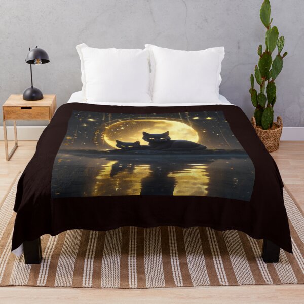Item preview, Two Black Cats Golden Cosmic Moon Celestial Fantasy Art designed and sold by UmSkelig834.