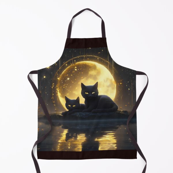Item preview, Two Black Cats Golden Cosmic Moon Celestial Fantasy Art designed and sold by UmSkelig834.