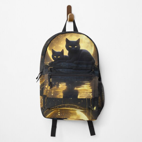 Item preview, Two Black Cats Golden Cosmic Moon Celestial Fantasy Art designed and sold by UmSkelig834.
