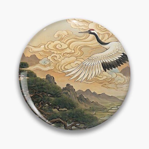 Item preview, Flying Crane Among Clouds | Korean Minhwa Inspired Folk Art designed and sold by K-Tradition.