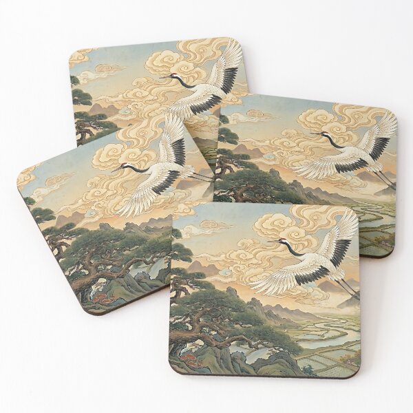 Item preview, Flying Crane Among Clouds | Korean Minhwa Inspired Folk Art designed and sold by K-Tradition.