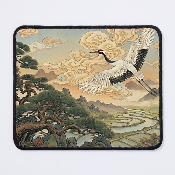 Item preview, Flying Crane Among Clouds | Korean Minhwa Inspired Folk Art designed and sold by K-Tradition.
