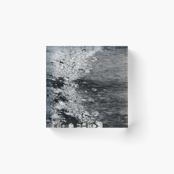Item preview, Black and White Rocky Shoreline With Pebbles, Seaweed and Gentle Waves Along the Coast designed and sold by Nmallia.