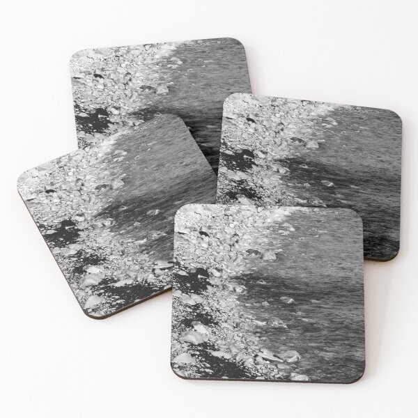 Item preview, Black and White Rocky Shoreline With Pebbles, Seaweed and Gentle Waves Along the Coast designed and sold by Nmallia.