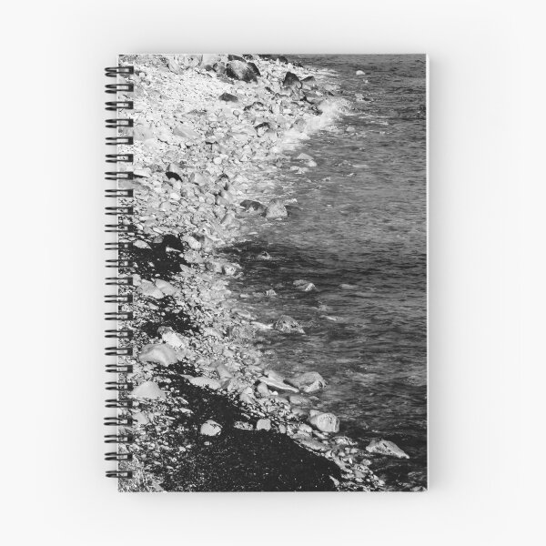 Item preview, Black and White Rocky Shoreline With Pebbles, Seaweed and Gentle Waves Along the Coast designed and sold by Nmallia.