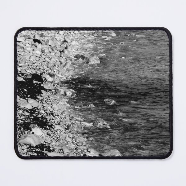 Item preview, Black and White Rocky Shoreline With Pebbles, Seaweed and Gentle Waves Along the Coast designed and sold by Nmallia.