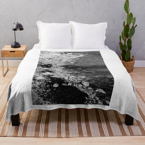 Item preview, Black and White Rocky Shoreline With Pebbles, Seaweed and Gentle Waves Along the Coast designed and sold by Nmallia.