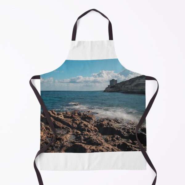 Item preview, Seaside Rocky Coastline With Historic Tower on Cliff Under Blue Sky and Clouds designed and sold by Nmallia.